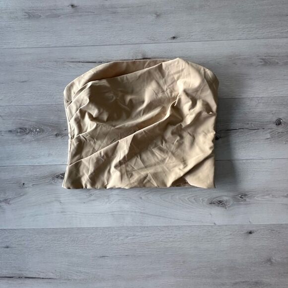 Zara Straight Neck Side Pleated Sleeveless Top Tan XL NWT - Picture 7 of 9